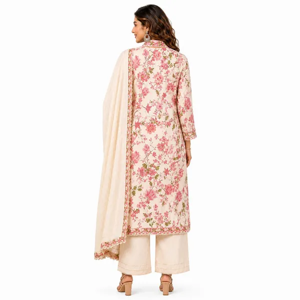 Beige_Cotton_Floral_Print_Straight_Kurta_Pant_Dupatta_Set_For_Women