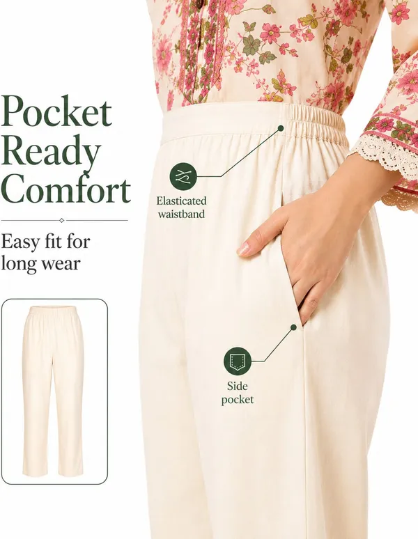 Beige_Cotton_Floral_Print_Straight_Kurta_Pant_Dupatta_Set_For_Women