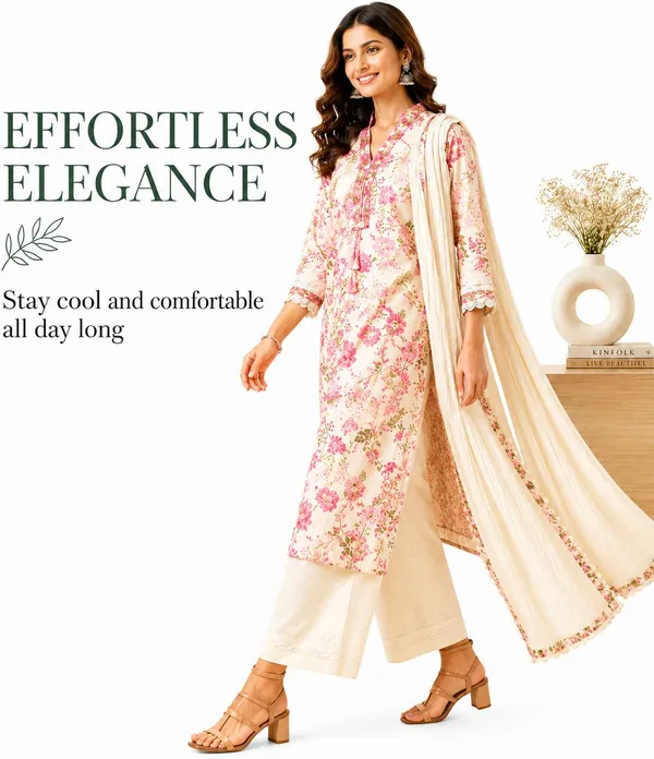 Beige_Cotton_Floral_Print_Straight_Kurta_Pant_Dupatta_Set_For_Women