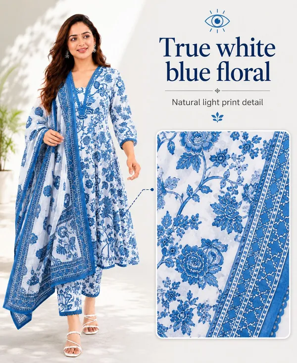 Blue_Cotton_Floral_Print_Kurta_Pant_Dupatta_Set_For_Women