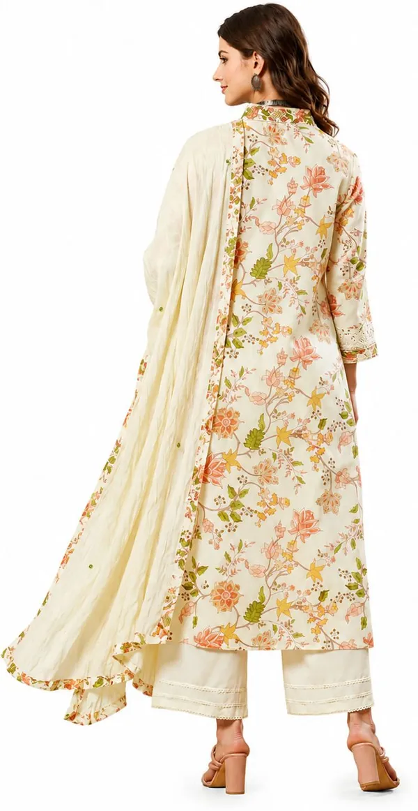 Beige_Cotton_Straight_Floral_Print_Kurta_Pant_Dupatta_Set_For_Women