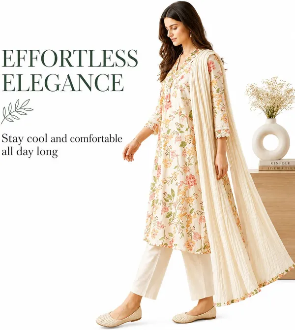 Beige_Cotton_Straight_Floral_Print_Kurta_Pant_Dupatta_Set_For_Women