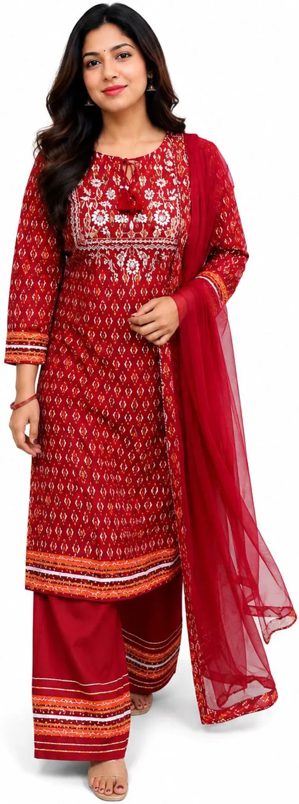 Maroon_Cotton_Straight_Embroidered_Kurta_Palazzo_Dupatta_Set_For_Women