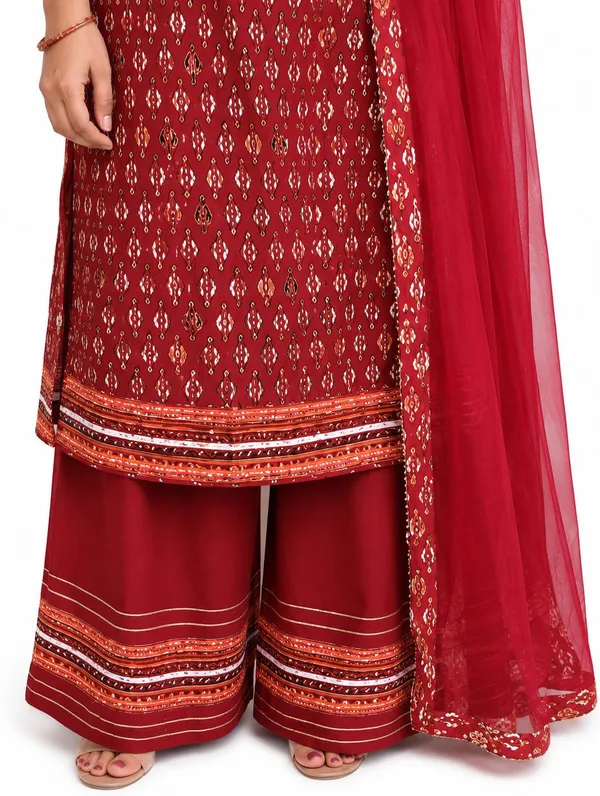Maroon_Cotton_Straight_Embroidered_Kurta_Palazzo_Dupatta_Set_For_Women