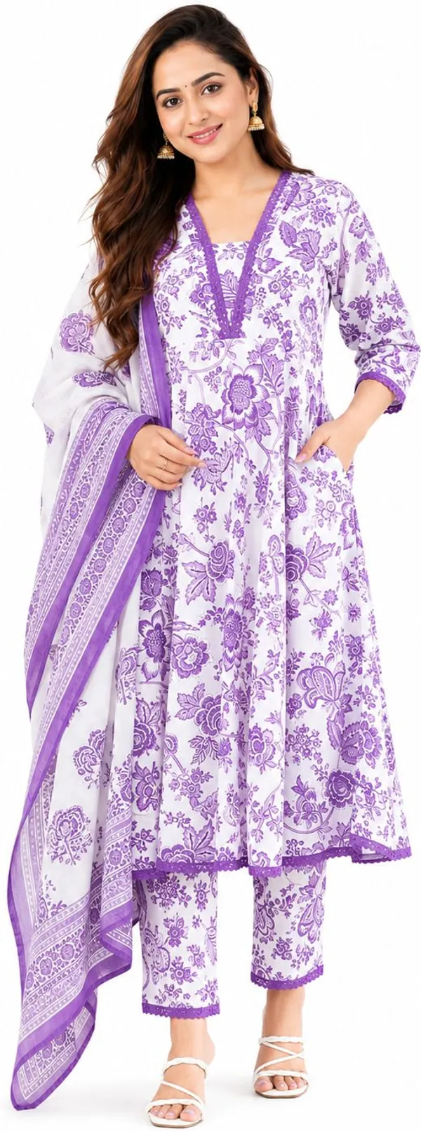 Purple_Cotton_Anarkali_Floral_Print_Kurta_Pant_Dupatta_Set_For_Women