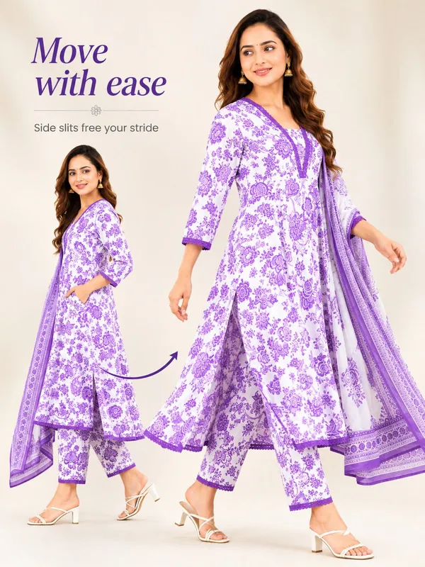 Purple_Cotton_Anarkali_Floral_Print_Kurta_Pant_Dupatta_Set_For_Women