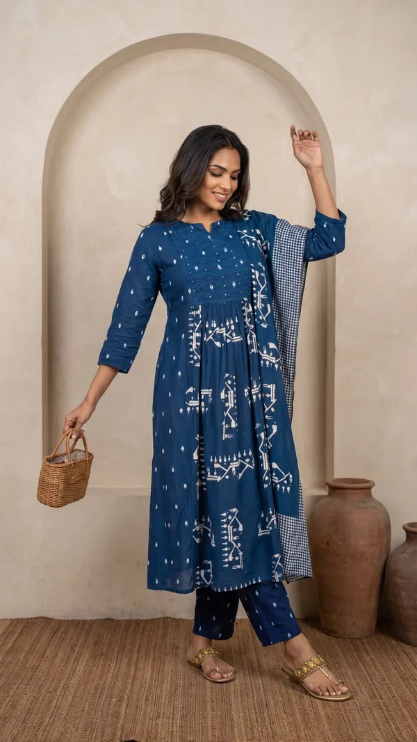 Dark_Blue_Cotton_Straight_Printed_Kurta_Pant_Dupatta_Set_For_Women