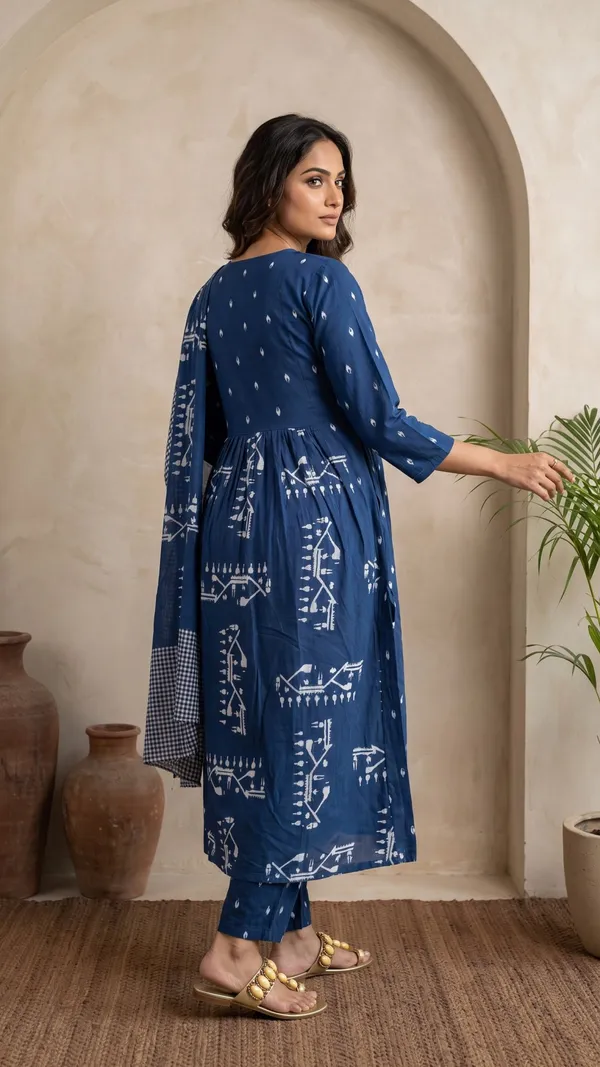 Dark_Blue_Cotton_Straight_Printed_Kurta_Pant_Dupatta_Set_For_Women
