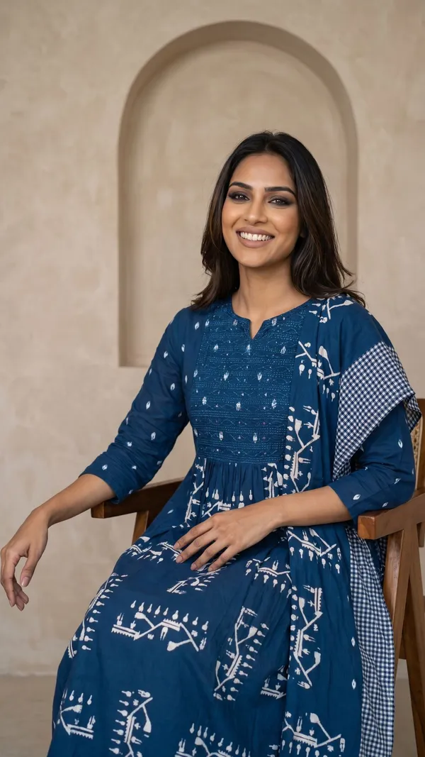 Dark_Blue_Cotton_Straight_Printed_Kurta_Pant_Dupatta_Set_For_Women