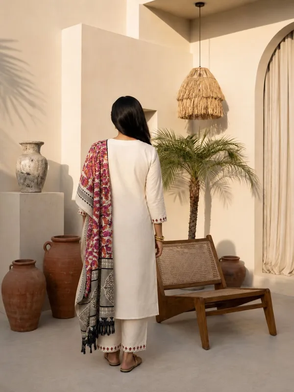 Off_White_Cotton_Embroidered_Kurta_Pant_Dupatta_Set_For_Women