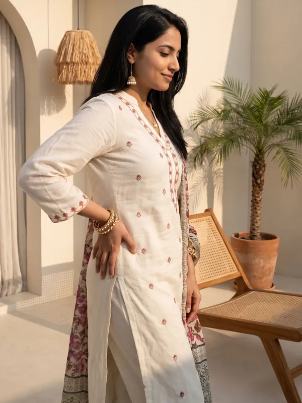 Off_White_Cotton_Embroidered_Kurta_Pant_Dupatta_Set_For_Women