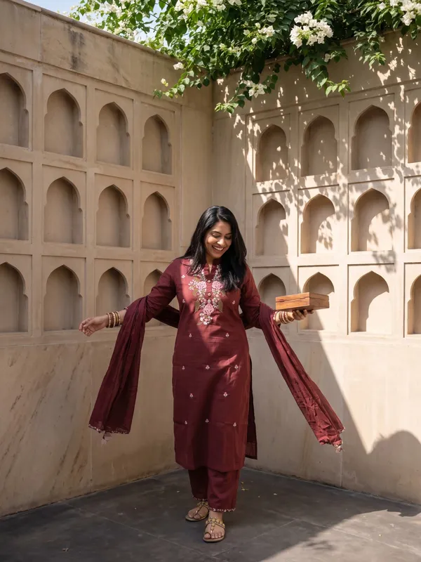 Maroon_Cotton_Embroidered_Straight_Kurta_Pant_Dupatta_Set_For_Women