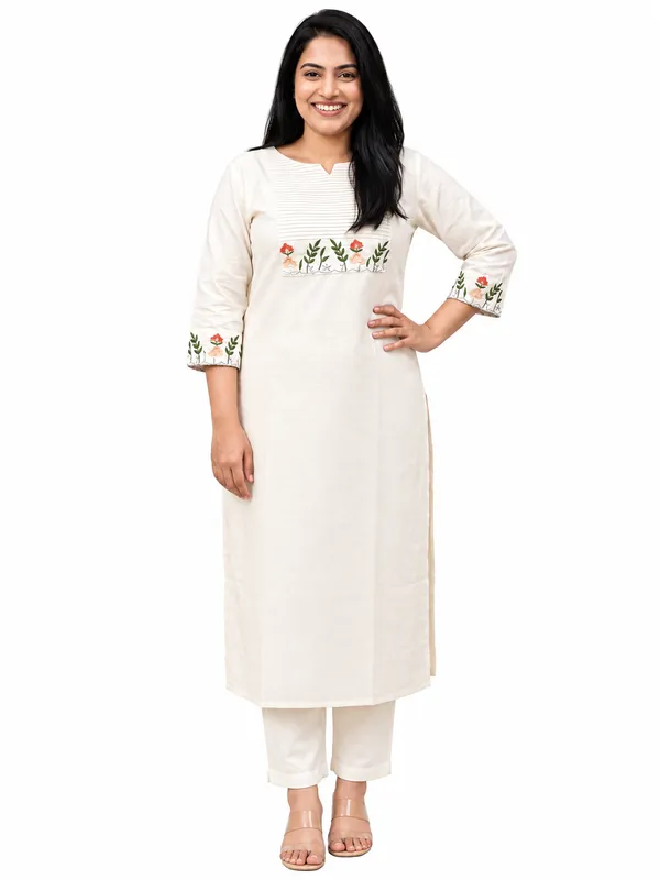 White_Cotton_Straight_Embroidered_Kurta_Pant_Dupatta_Set_For_Women