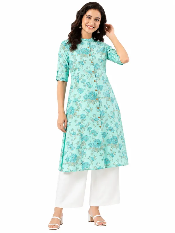 Light_Blue_Cotton_Straight_Floral_Print_Kurta_For_Women