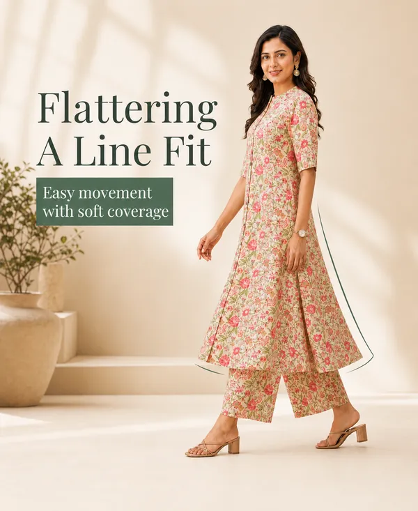 Beige_Cotton_A-Line_Floral_Print_Kurta_Set_For_Women