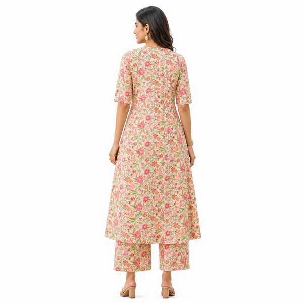 Beige_Cotton_A-Line_Floral_Print_Kurta_Set_For_Women