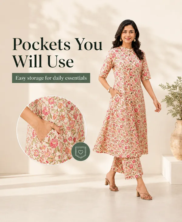Beige_Cotton_A-Line_Floral_Print_Kurta_Set_For_Women