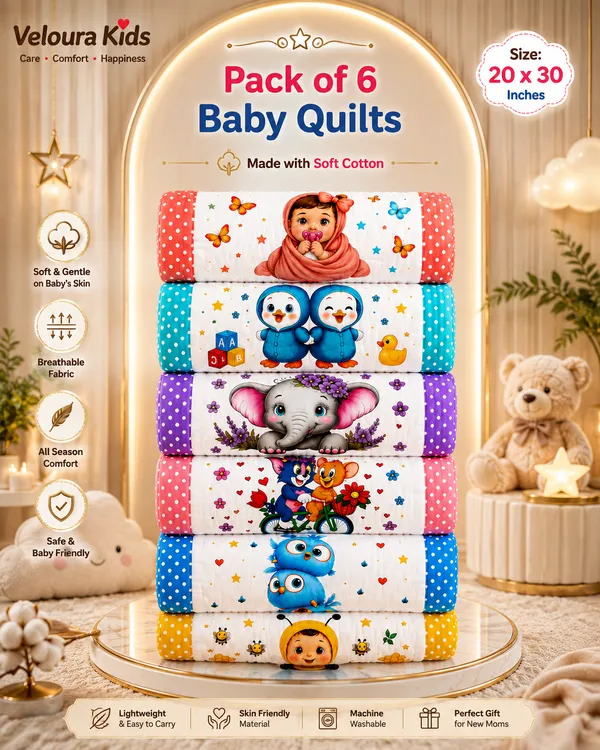 Cotton_Printed_Baby_Quilts_Set_Of_6__|_(Size:30x20_Inch)_|_Soft_Cotton_Sleeping_Mattress_|