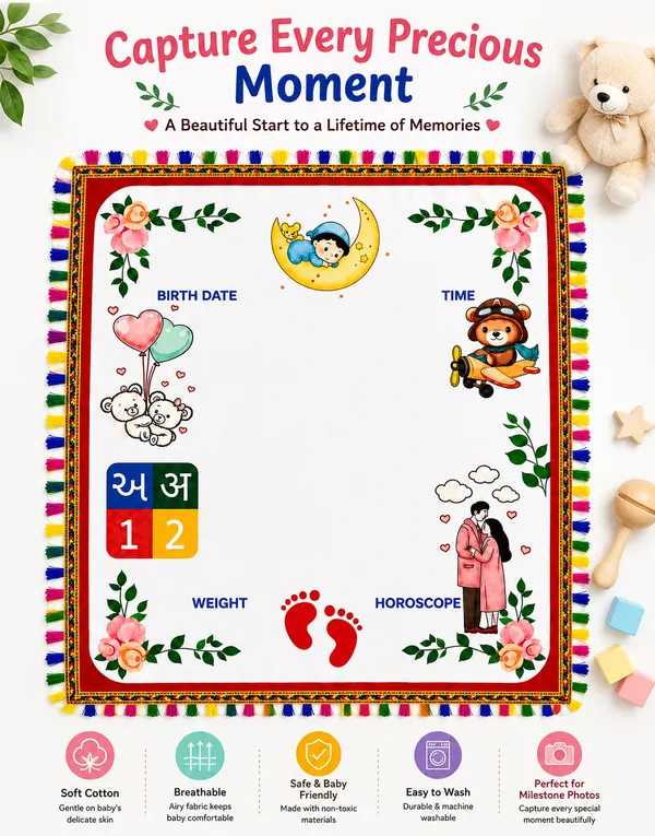 Cotton_Floral_Print_Baby_Milestone_Blanket__|_(Size:17x17_Inch)_|