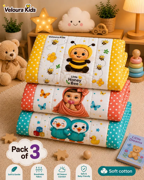 Multicolor_Cotton_Printed_Baby_Quilts_Pack_Of_3__|_(Size:30x20_Inch)_|_Soft_Cotton_Sleeping_Mattress_|