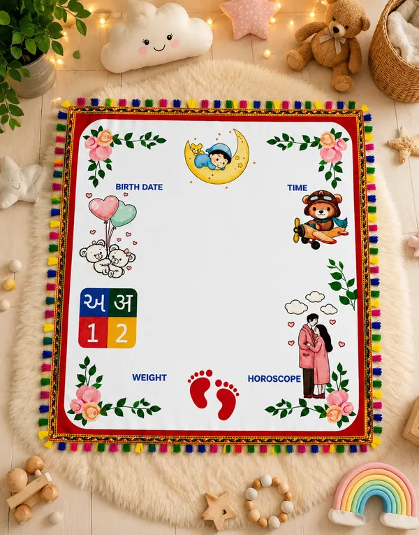 Cotton_Floral_Print_Baby_Milestone_Blanket__|_(Size:17x17_Inch)_|