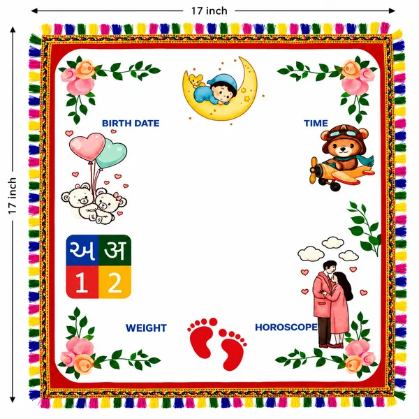 Cotton_Floral_Print_Baby_Milestone_Blanket__|_(Size:17x17_Inch)_|