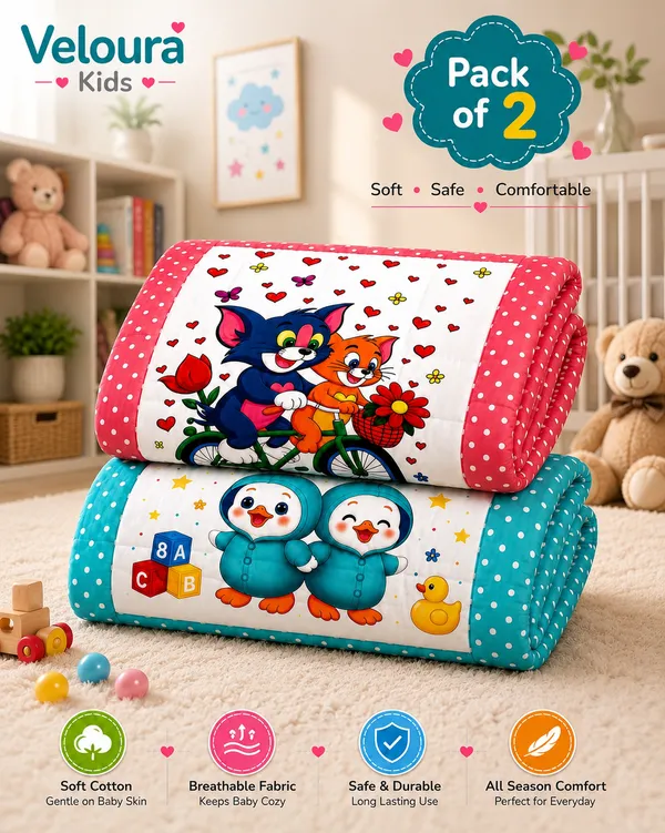 Cotton_Cartoon_Print_Baby_Blankets_Pack_Of_2__|_(Size:30x20_Inch)_|_Soft_Cotton_Sleeping_Mattress_|
