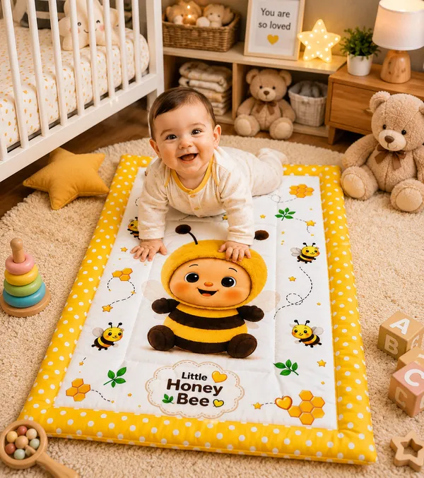Yellow_Cotton_Honey_Bee_Baby_Nap_Mat__|_(Size:30x20_Inch)_|_Soft_Cotton_Sleeping_Mattress_|