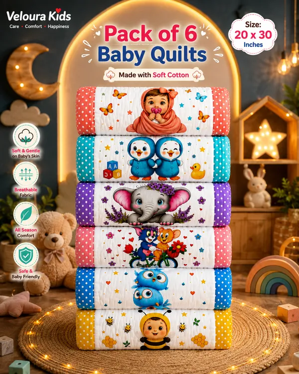 Cotton_Printed_Baby_Quilts_Set_Of_6__|_(Size:30x20_Inch)_|_Soft_Cotton_Sleeping_Mattress_|