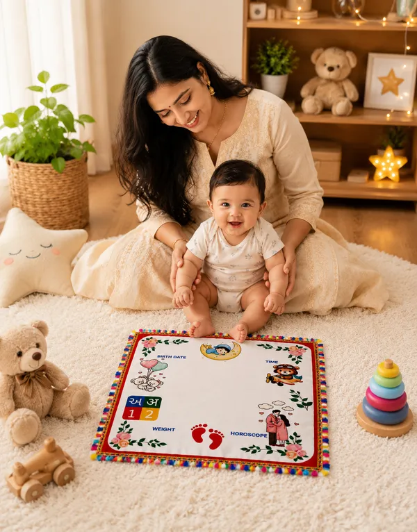 Cotton_Floral_Print_Baby_Milestone_Blanket__|_(Size:17x17_Inch)_|