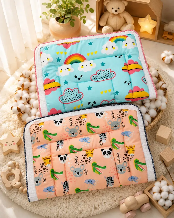 Multicolour_Quilted_Baby_Sleeping_Mat_for_Babies__|_(Size:30x20_Inch)_|_Soft_Cotton_Sleeping_Mattress_|