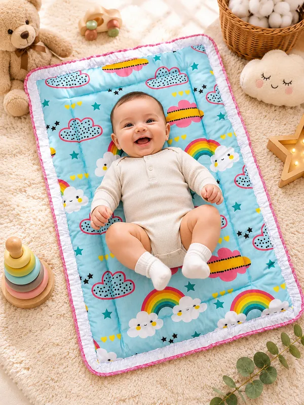 Multicolour_Quilted_Baby_Sleeping_Mat_for_Babies__|_(Size:30x20_Inch)_|_Soft_Cotton_Sleeping_Mattress_|