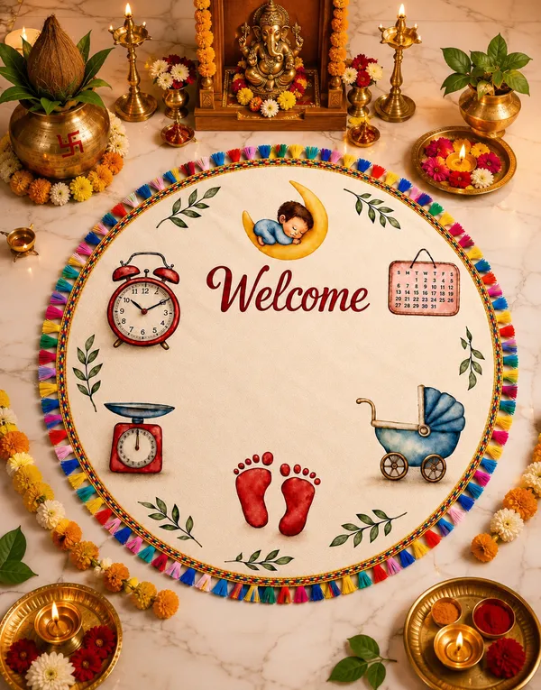 Baby_Welcome_Rumal_Footprint_Keepsake__|_(Size:17x17_Inch)_|