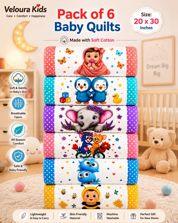 Cotton_Printed_Baby_Quilts_Set_Of_6__|_(Size:30x20_Inch)_|_Soft_Cotton_Sleeping_Mattress_|
