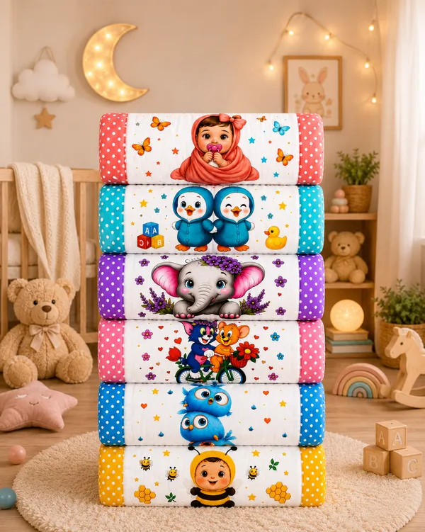 Cotton_Printed_Baby_Quilts_Set_Of_6__|_(Size:30x20_Inch)_|_Soft_Cotton_Sleeping_Mattress_|