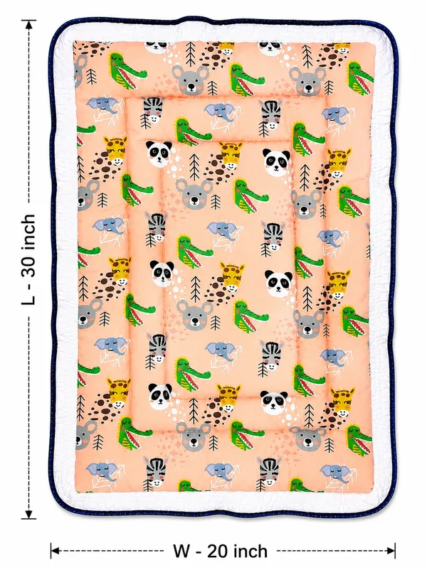 Peach_Printed_Quilted_Baby_Play_Mat__|_(Size:30x20_Inch)_|_Soft_Cotton_Sleeping_Mattress_|