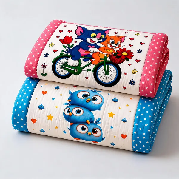 Printed_Cartoon_Bolster_Sleeping_Mattress_Set_For_Kids