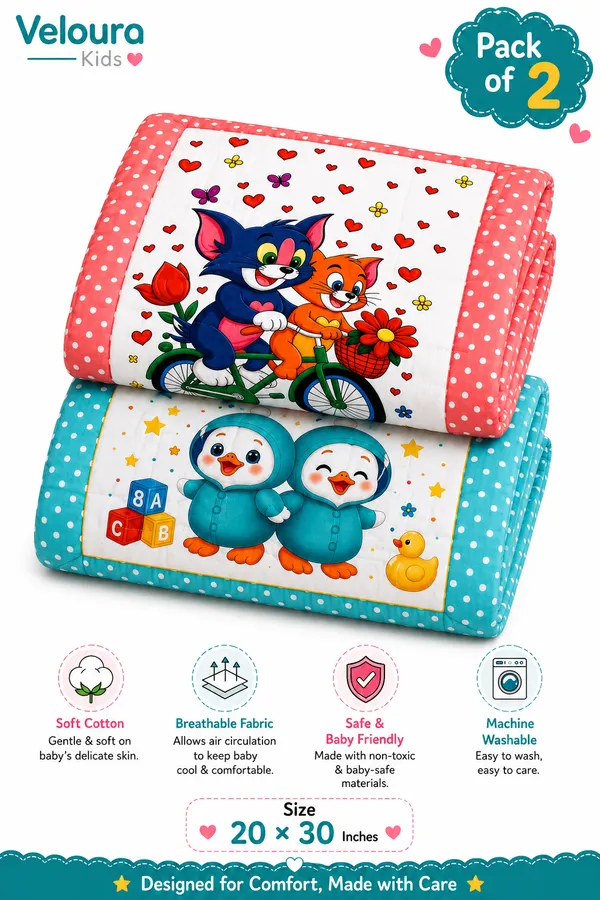 Cotton_Cartoon_Print_Baby_Blankets_Pack_Of_2__|_(Size:30x20_Inch)_|_Soft_Cotton_Sleeping_Mattress_|