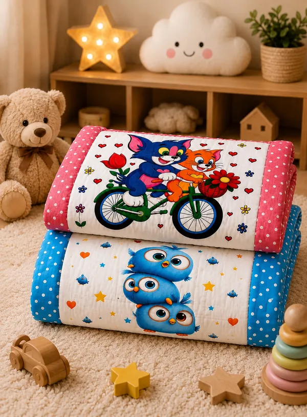 Printed_Cartoon_Bolster_Sleeping_Mattress_Set_For_Kids
