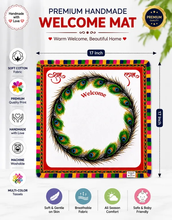 Cotton_Festive_Peacock_Print_Welcome_Mat__|_(Size:17x17_Inch)_|