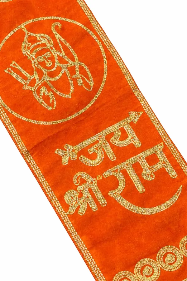 Orange_Velvet_Embroidered_Jai_Shree_Ram_Religious_Patka