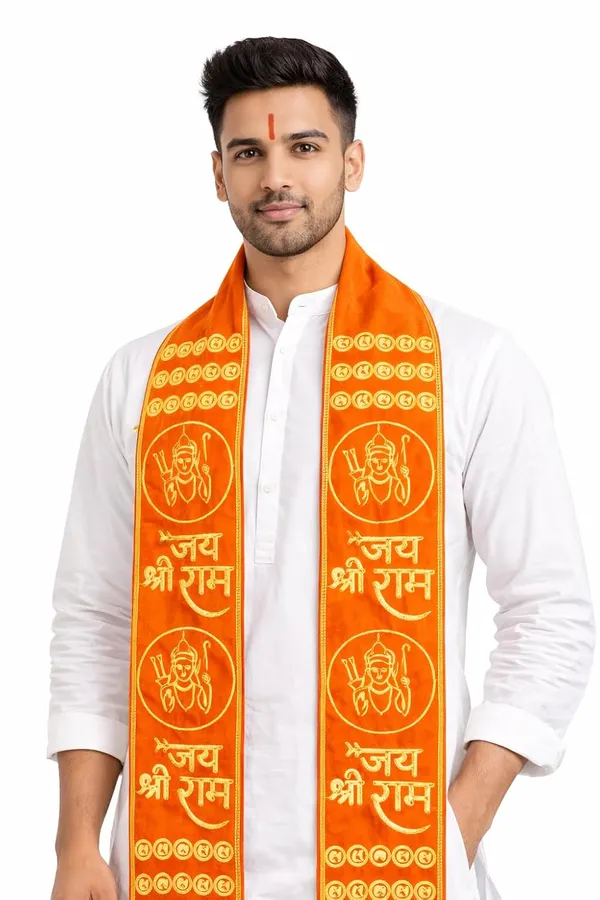 Orange_Velvet_Embroidered_Jai_Shree_Ram_Religious_Patka