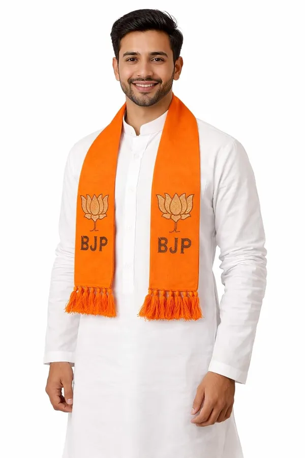 Orange_Cotton_Bjp_Lotus_Stone_Embroidered_Campaign_Patka_Scarf