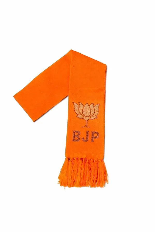 Orange_Cotton_Bjp_Lotus_Stone_Embroidered_Campaign_Patka_Scarf