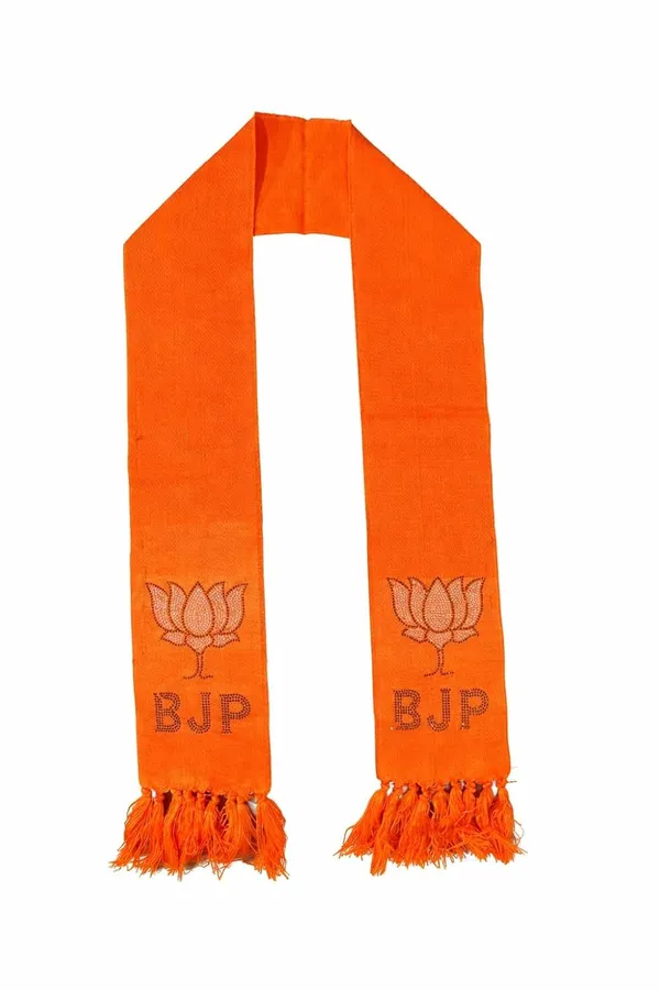Orange_Cotton_Bjp_Lotus_Stone_Embroidered_Campaign_Patka_Scarf