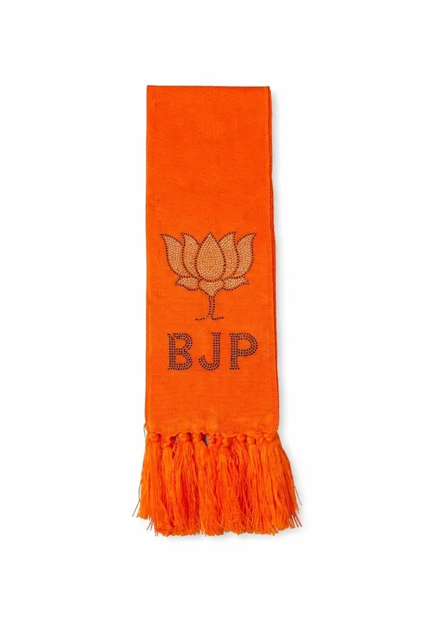 Orange_Cotton_Bjp_Lotus_Stone_Embroidered_Campaign_Patka_Scarf