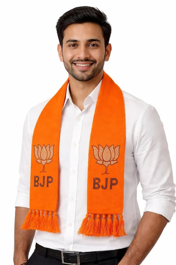 Orange_Cotton_Bjp_Lotus_Stone_Embroidered_Campaign_Patka_Scarf