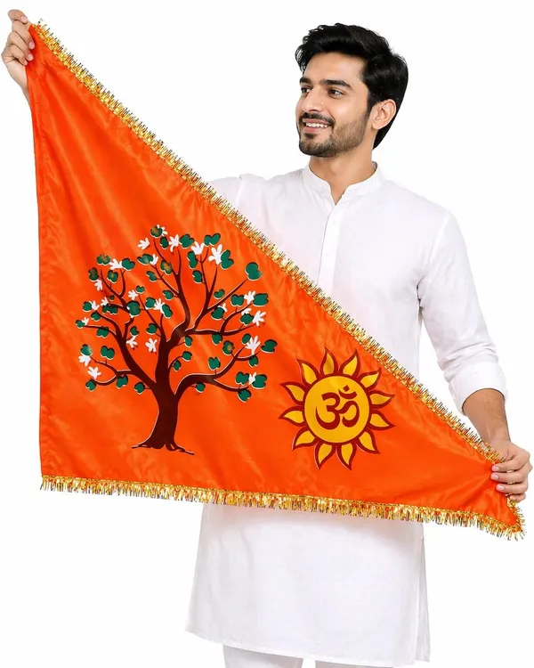 Ram_Mandir_Satin_Triangular_Dhwaj_Flag_Orange_Gold_Fringe