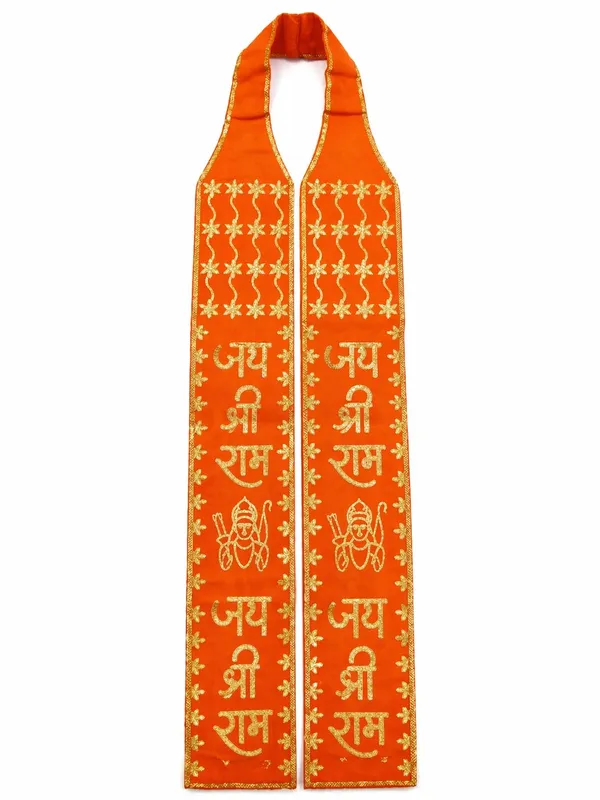 Orange_Velvet_Zari_Embroidered_Jai_Shree_Ram_Patka