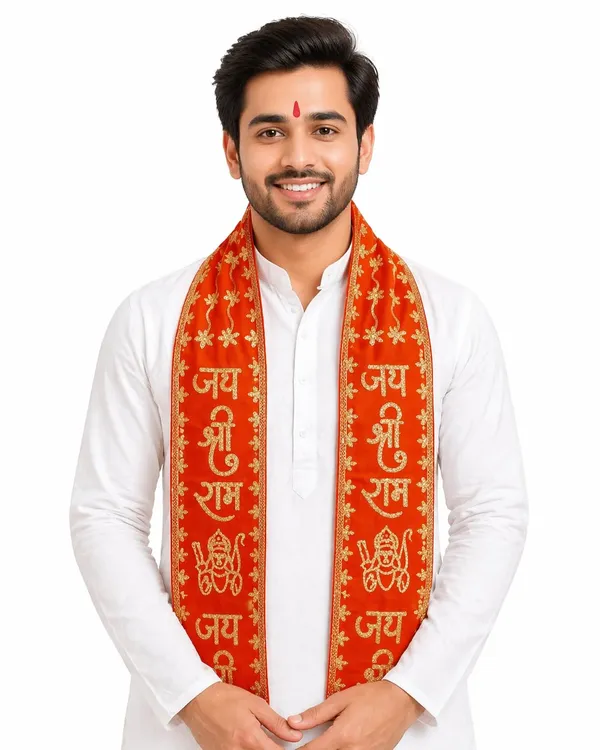 Orange_Velvet_Zari_Embroidered_Jai_Shree_Ram_Patka